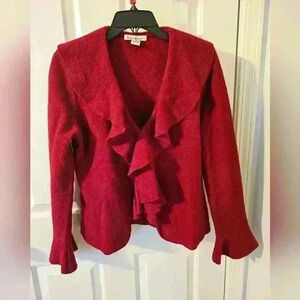 Susan Bristol 100% wool sweater cardigan ruffle size M